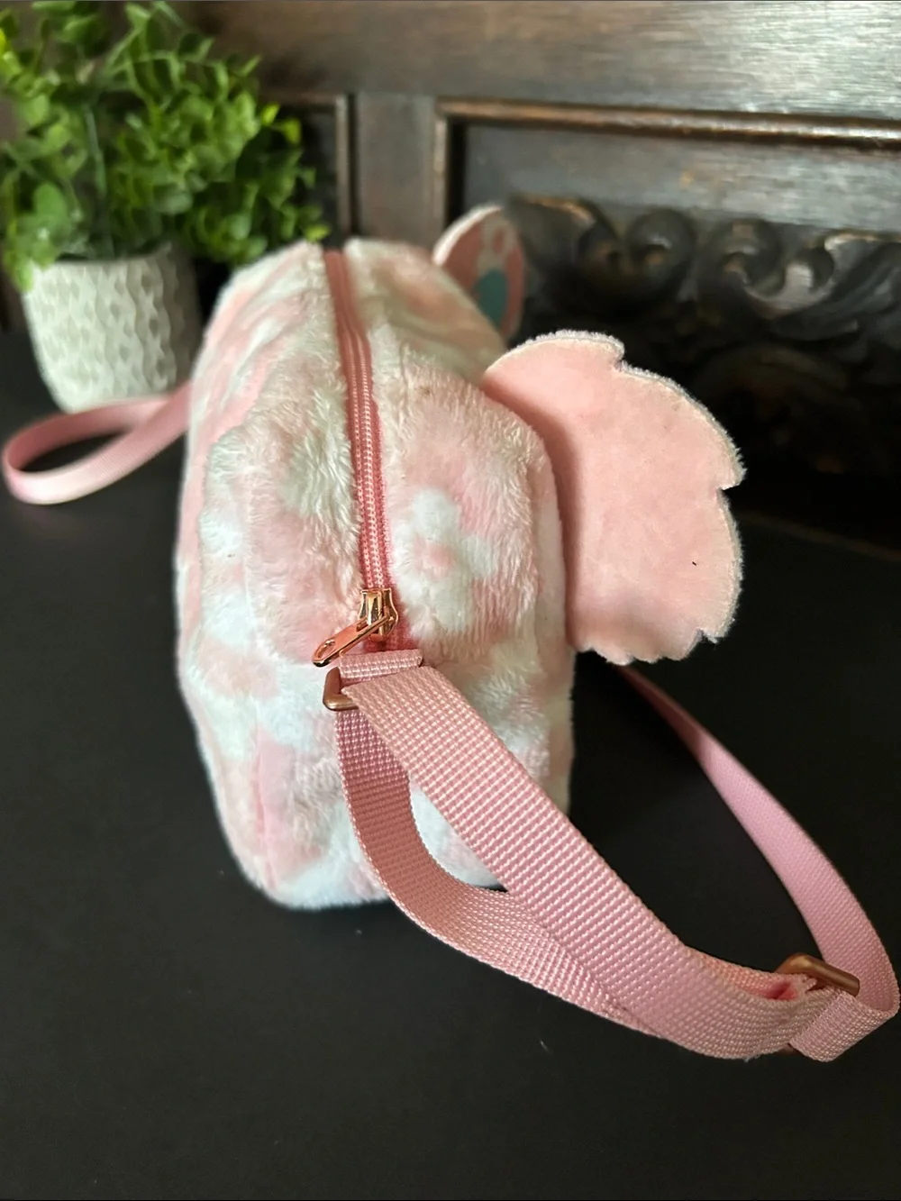 Kids Pink Plush Animal Crossbody Bag - Unbranded